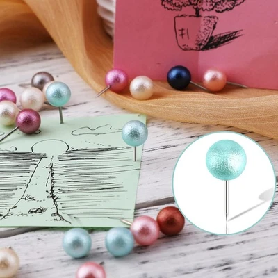 100pcs Multi-Color Push Pins Map Tacks Plastic Round Head Pearl Push Pin with... - Image 1 of 4