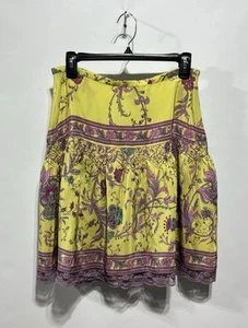 Plenty Women’s 100% Silk Skirt Yellow Tiered Embroidered Size 6 - Picture 1 of 6