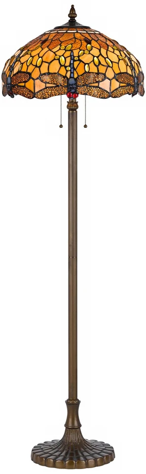 Lámpara de pie antigua de latón estilo Tiffany de 60" estilo libélula dorada Cal Lighting Foto 1 de 1