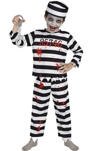 Kids Boys Zombie Prisoner Set Bloody Costume Eerie Undead Convict Halloween Set - Picture 1 of 27