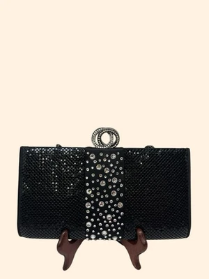 Clutch Whitney & Davis vintage preto strass noite com alça de corrente - Imagem 1 de 4