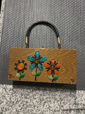 De Colección Enid Collins Tres Flores Madera Estrás Bolso de Mano Caja Bolso Cartera  Foto 1 de 4