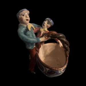 VIETRI 1930's POTTERY FIGURAL 2 MAN WITH BASKET FIGURINE DOLKER VINTAGE #73 - Picture 1 of 5