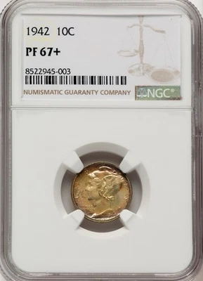 1942-Proof Mercury Silver Dime-10C-NGC PR67+ - High Grade Proof-Nice Toning - Image 1 of 2