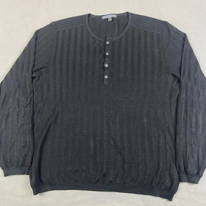 John Varvatos Sweater Mens Large Black Linen Henley Luxury Pullover - Picture 1 of 9