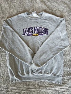 复古 Champion Eco Fleece JMU James Madison 大学运动衫大号灰色 — 第 1/4 张图片