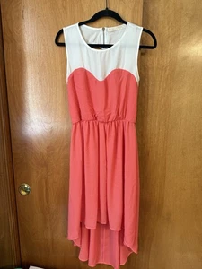 Malloy Dress Pink White High Low Heart Cut Out Back Size Large - Picture 1 of 10