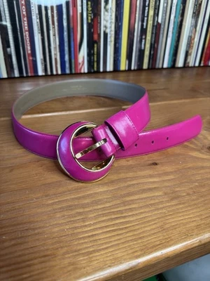 Cinturón Liz Claiborne 1988 vintage para mujer cuero mediano rosa fucsia latón ¡limpio! Foto 1 de 4