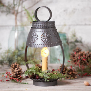 Primitive /Country Tin Single Student Light with Shade in Smokey Black