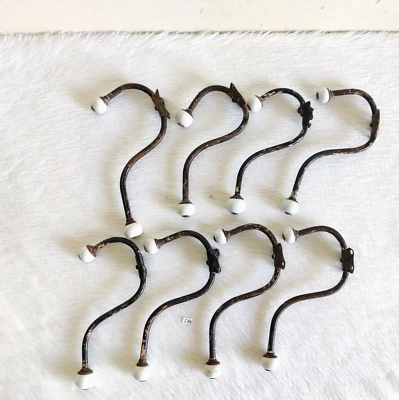 1920s Vintage Victorian Ceramic Knob Ornate Iron Wall Hanger Decorative 8Pcs I86 - Image 1 of 4