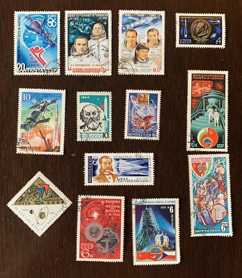 RUSSIA LOT OF 13 DIFFERENT SPACE STAMPS - Image 1 of 4