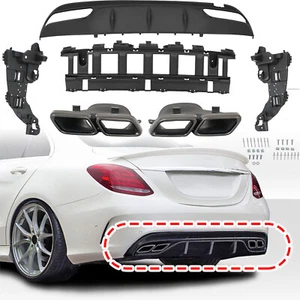 C63 Style Rear Diffuser Lip For Mercedes Benz W205 C300 C350 AMG-Line 2014-2021 - Picture 1 of 14