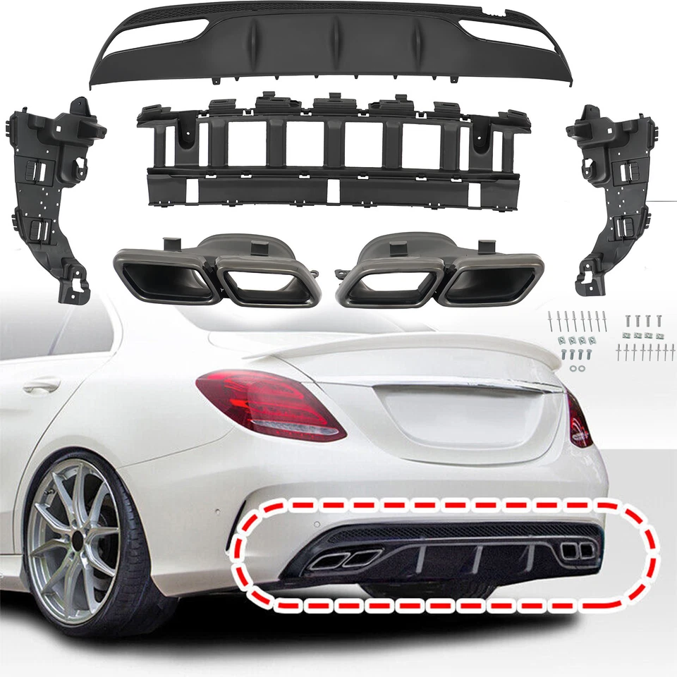 C63 Style Rear Diffuser Lip Fit For W205 C300 C350-Line 2014-2021 - Image 1 of 4