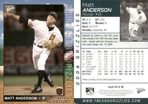 Matt Anderson 2006 MultiAd Fresno Grizzlies #18 RC *AutographDen* FREE SHIP - Picture 1 of 1