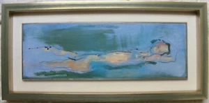 Ernesto TRECCANI (Milano 1920-2009) PICCOLO NUDO FONDO AZZURRO olio TELA 20x60 - Foto 1 di 16
