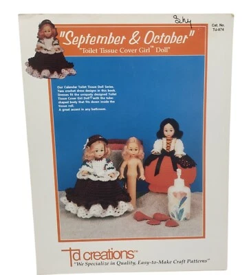 September and October Toilet Tissue Cover Girl Doll Crochet Pattern Vintage - Image 1 of 4
