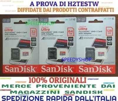 MicroSD SanDisk Ultra 16 32 64 128 GB CLASS 10 Scheda Memoria Micro SD ORIGINALE - Immagine 1 di 2