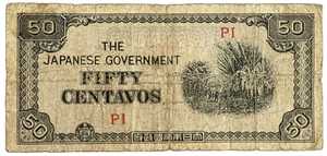 WWII Japanische Regierung 50 Centavos Papiergeld Philippinen Besatzungsschein - Bild 1 von 4