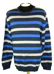 NEW Sonoma Blue Gray Striped Crew Neck Pullover Sweater Tag Size 2XL Sleeve 35 - Picture 1 of 3