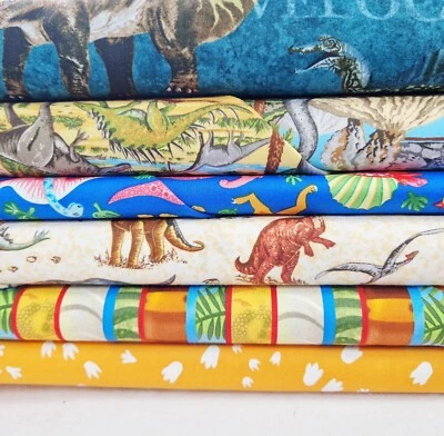 NUTEX Cotton Fabric Dinosaur Fossil Animal Print Children FAT QUARTERS Craft Material