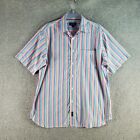 GAZMAN Shirt Mens Large Pink Blue Striped Casual Short Sleeve Dress Button Up