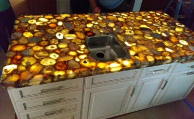 Agate Stone Countertop Kitchen Slab Table, Dining Table, Bathroom Interior Decor - Image 1 of 4