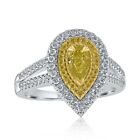 1.15 CT gruszka naturalny fantazyjny jasnożółty diament pierścionek zaręczynowy 14k białe złoto