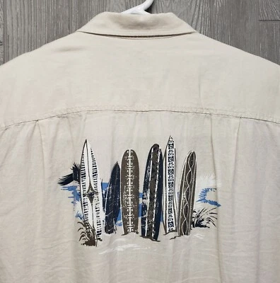 Izod Shirt Mens XL Linen Blend Button Up Surfing Surfboard Beach Ivory Short SL - Image 1 of 4