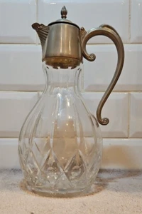 Große Vintage Klarschliff Glas Karaffe Krug versilbert Deckel/Griff - Bild 1 von 11