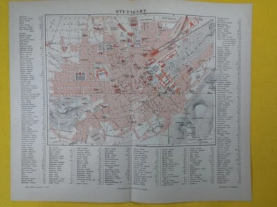 Mapa geográfico vintage de la ciudad de Alemania de Struttgart 1890 plano original 11,5 x 9,5" C19-3 Foto 1 de 3