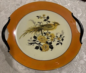 Plato de pastel PM Moschendorf doble mango brillo 1930 pájaro pintado a mano - Imagen 1 de 9