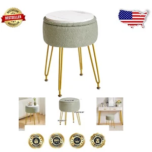 Compact Rectangular Ottoman Stool with Storage and Gold Steel Legs - Light Green - Picture 1 of 10