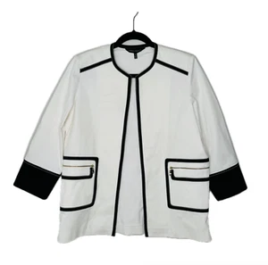 Ming Wang Open Front Blazer White with Black Trim Womens S Cotton Blend 3/4 Slee - Picture 1 of 10