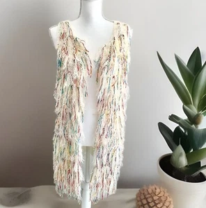 Lauren Michelle Multicolor Eyelash Fringe Knit Sleeveless Vest Duster Boho Med - Picture 1 of 9