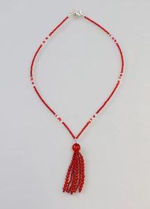 9907352 925 Silver Necklace with Faceted Carnelian L47cm - Picture 1 of 1