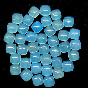 25 Pcs Natural Blue Chalcedony 8mm Cushion Cabochon Loose Gemstone Wholesale Lot