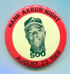 1968 HANK AARON KNOPF ORIGINAL KNOPF 23 AUGUST 1968 500 HOME RUN KNOPF - Bild 1 von 2