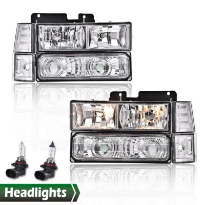 Fit For 94-99 Chevy C/K 1500/2500/3500 Chrome Housing Headlights Clear Reflector - Image 1 of 4