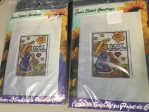 Lot of 2 BEST WISHES Greeting Card Cross Stitch Kits ~ Design Works ~ Teddy Bear - Picture 1 of 5
