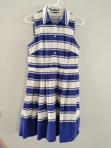 Milly Striped Shirt Dress Blue White Fit Flare Sleeveless Belted Pockets Size 2 - Picture 1 of 5