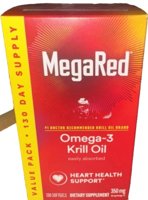 MegaRed - Omega-3 Krill Oil 350mg Softgels (130 per Bottle) Exp 09/2026 *E3 - Image 1 of 4