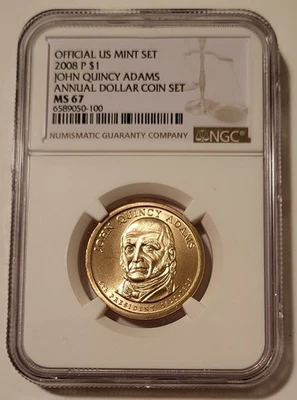 2008 P John Quincy Adams Presidential Dollar MS67 NGC - Image 1 of 2