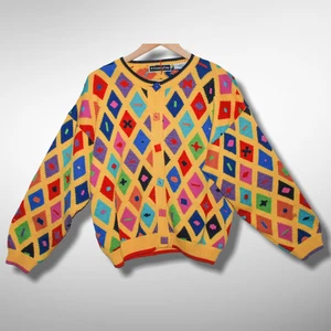 NWT Christine Foley sz 2 Cardigan Geo Art to Wear Sweater Grandmacore Hong Kong - Picture 1 of 8