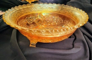 Antique Imperial Carnival Glass Double Dutch Windmills Marigold 3 Toed Bowl NICE - Picture 1 of 11