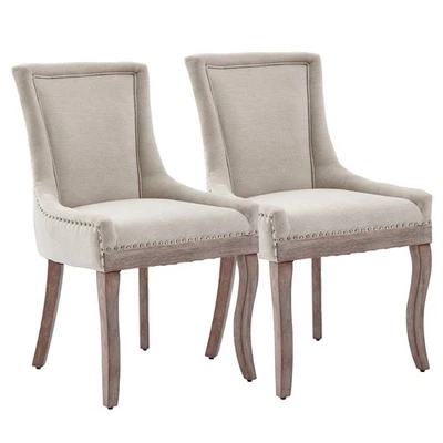 Chaise de Salle à Manger Lot de 2 Chaise de Cuisine Chenille, Pieds en Bois avec Repose-pieds Réglables - Photo 1/4