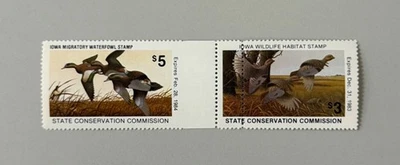 1983 Iowa Duck / Habitat Stamp - HORZ PAIR, IMPERF at RIGHT of Duck Stamp - Image 1 of 2
