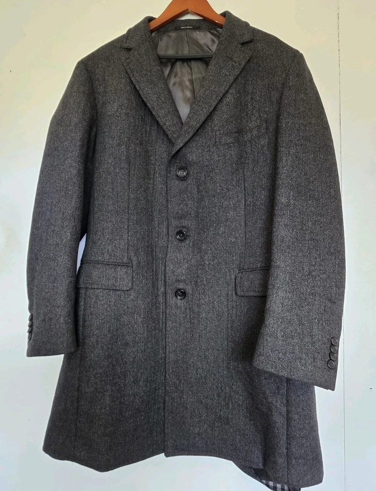 Casaco masculino Ermenegildo Zegna 56R lã angorá seda gota-8 cinza dinheiro antigo - Imagem 1 de 4