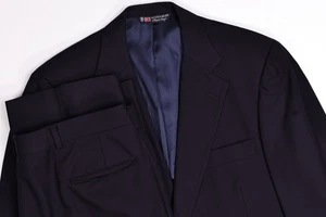 Vintage Austin Reed Navy Hopsack Wool Suit 41 L Pants 36x33 - Picture 1 of 18