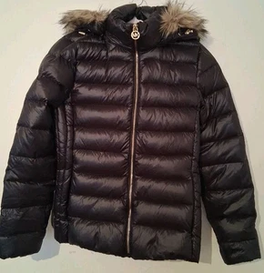 Michael Kors Down Filled Black Packable Puffer Hooded Coat Women's Size PS Nice! - Picture 1 of 11
