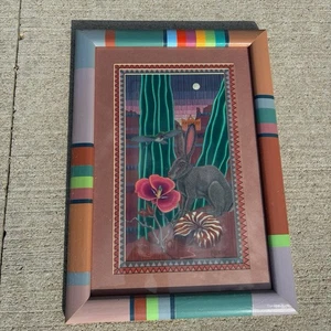 Vtg Original Desert Sunset Painting Signed Paula Kjorlie 20”x28” Colorful Frame - Picture 1 of 11
